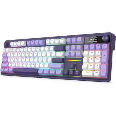 REDRAGON K762 Mechanical Keyboard, RGB, 2.4Ghz/BT/Wired, Mint Mambo Switches, White& Light/Dark Purple, w/Panel,summerwins