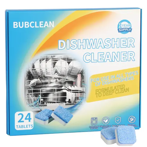BUBCLEAN Solid Dishwasher Cleaning Agent Descaler Pods - 24 Pods, 12-Month Supply, Citric Acid, Deep Cleaning, Dishwasher Maintenance, Compatible with GE, Bosch, Frigidaire, LG, Samsung, Whirlpool, KitchenAid, Kenmore, Maytag, Amana