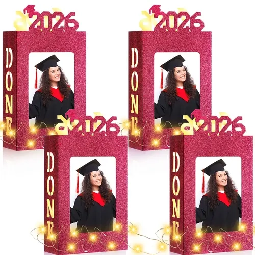 4Pcs Red Graduation Centerpieces for Class of 2026, Fit 4x6in Photo, Graduation Table Centerpieces with LED Light Strip Graduation Gifts Grad Party Favor for High School College Graduates