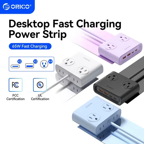 ORICO 8-in-1 GaN Multifunctional Power Strip Surge Protector, 25W Power Fast Charging, 4 AC Outlets, 2 USB-A & 2 USB-C Ports, FCC Certified, 1.6M Extension Cord, Compact Portable for Home Office Travel-PDC