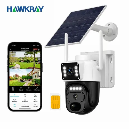 Hawkray 4G LTE Cellular Solar Security Camera Wireless Outdoor, No WiFi Solar Powered Camera, 360° Live View, 2K Color Night Vision, PIR Motion Sensor, 2 Way Talk, Built in SIM Card,father'sdaygifts