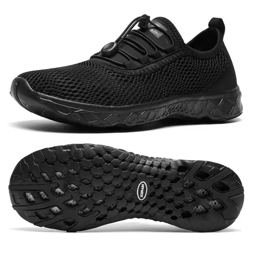 ALEADER Men's No-Laces Aquashoe - Quick-Dry Mesh Upper, Ultra Drain, Lightweight Breathable, EVA Midsole, 3D Dual Cushioned Pad, Waterproof, for Kayaking, City Walk, Beach Swim | Men's Water Shoes