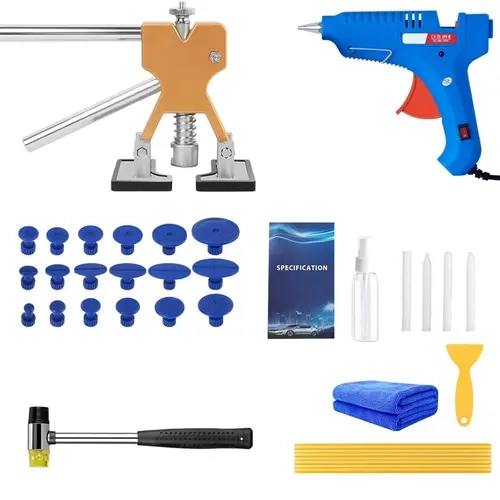 AGSION 34pc Repair Set, Car Dent Remover Kit for Auto Body Paintless Repair – Gold Tools, Golden Lifter, Bridge Puller, Slide Hammer T-Bar, Suction Cup for Effective & Precise Dent Removal of Hail Damage, Door Dings