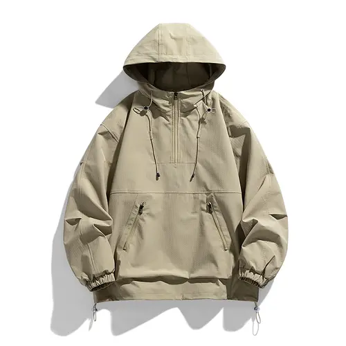 Quarter Zip Jacket Hooded Lightweight Fashionable Korean Style Casual Sports Couple Coat with Pockets for Men