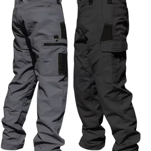 HOMUG Men's 2-Pack Plain Tactical Cargo Pants - Casual, Multi-Pocket with Quick-Zip Access, 230 GSM Durable Fabric, All-Seasons, Built for Hiking/Camping/Commuting, Fitted (Size Up for Looser Fit, Multiple Colors Available)