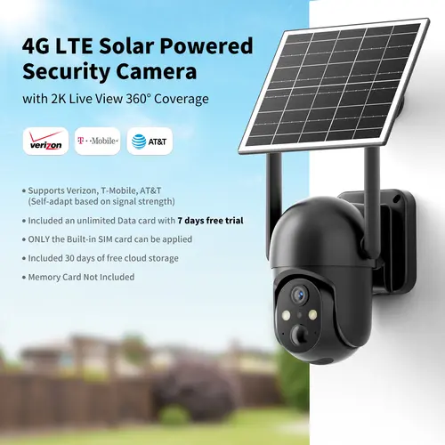 [SummerWins] 4G LTE Solar Powered Security Camera CB114S with 2K Live View 360° Coverage Two Way Audio PIR Motion Detection IP65 Waterproof Outdoor Surveillance, Built-in Cellular Card（4G LTE Unlimited Data Service need activate） summerwins