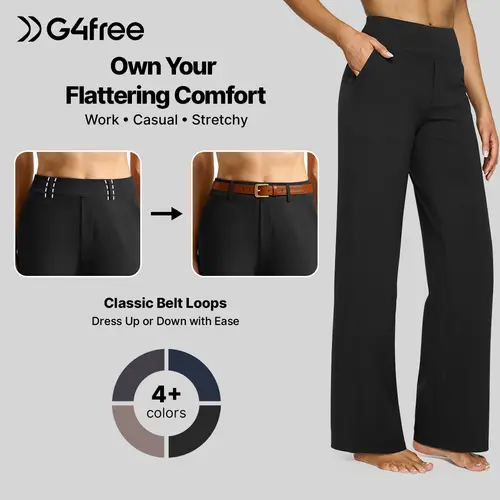 G4Free Womens High Waist Pull On Wide Leg Dress Pants Stretchy Casual Trousers with Pockets Effortless Daily Style EverGoing 2026