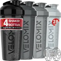 VELOMIX 4-Pack 28oz Protein Shaker Water Bottles - Leak-Proof, BPA-Free, Dishwasher Safe, Easy-Flip Lid, Wire Whisk, Car Holder Fit Gym Accessories for Workout Protein Mixes