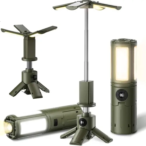 UBeesize 4-Head LED Camping Lantern - USB Rechargeable, 14000mAh Power Bank, 38in Adjustable Tripod, Detachable Heads, Hook & Hang, 3 Temp Color Light, Adjustable Waterproof Flashlight, Smart Display for Camping, Fishing, Emergency