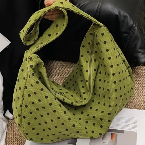 【Black Friday】Retro Polka Dot Corduroy Shoulder and Crossbody Bag for Young Women, Stylish Patterned Design with Spacious Interior for Daily Commuting, Dates, Shopping and Casual Outings