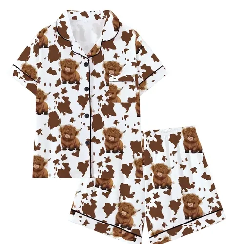 Cute Animal Pattern Teen  Sleepwear Set, Loose-Fitting Short Sleeve Pajamas, Comfortable All Season Nightwear, Valentine's Day Gift