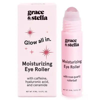 Rose Quartz Under Eye Roller – Brightening Eye Serum with Ceramides & Caffeine for Dark Circles & Puffy Eyes | Cooling Hydrating Eye Treatment for Eye Bags, Fine Lines & Tired Eyes Skincare Routine by grace & stella