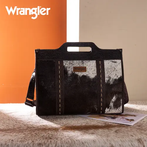 Wrangler Genuine Cowhide Carry-All Tote Crossbody Bag for Women Vintage Floral Tooled Design Saddle Stitch Construction Top Handle Zipper Closure TikTokShopJumpstartSale