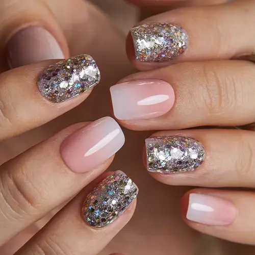 CurvLife Pink Glow Glitter Collection Press-On Nails – 30PCS Short Square, Pink Tones with Glitter, Polka Dots & Crystal Accents, Glossy Shimmer Finish, Playful to Elegant Styles, Non-Toxic, Reusable, Easy Application for Daily Wear, Parties & Live Shows