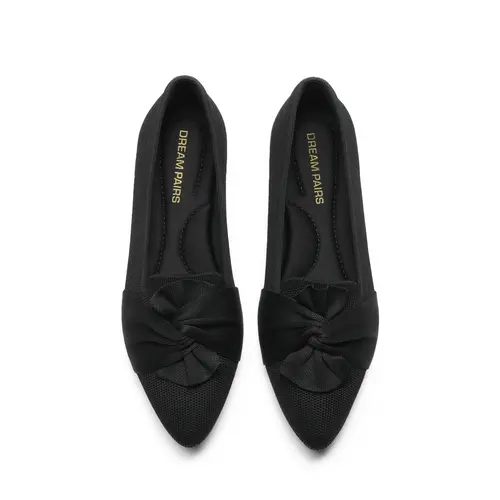DREAM PAIRS Women's Cute Ballet Flats Footwear - Pointed Toe, Foldable Knit, Slip-On, Arch Support, Bow Accent, Flexible Pebbled Sole, Comfortable Fit, Cushioned Footbed, Office Business Casual Fashion Shoes for Women