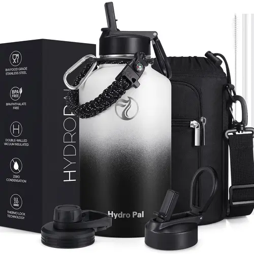 Hydropal 64oz Portable Stainless Steel Insulated Water Bottle Flask - Wide Mouth Double-Wall Vacuum Thermo, BPA-Free with Chug & Straw Lids, Paracord Carrier Tumbler for Hiking, Mens Gifts for Him Boyfriend Unique Cool Gifts Outdoor Stuff for Adults