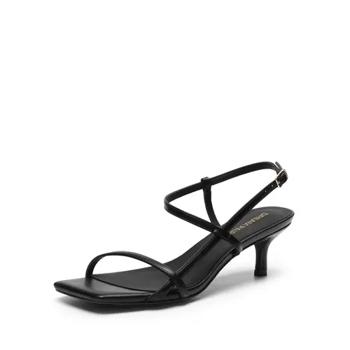 Dream Pairs Women's Elegant Square Toe Strappy Backstrap Fashionable Heeled Sandals - Adjustable Buckle 2.16in Low Heel Dress Footwear, Quiet Polyurethane Kitten Heels for Work-Date Occasions