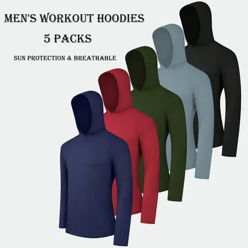 3/5 Pack Men's Dry Fit Athletic Shirt Long Sleeve Fishing Hoodies Workout Tops For Men UPF SPF Sun Protection Lightweight Rash Guards for Workout Running Cycling Gym Fishing Outdoor Sports summerwins