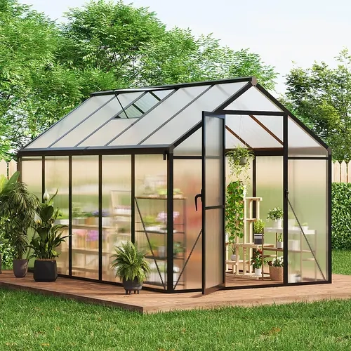 Garvee Rectangular Outdoor Polycarbonate Solid Panel Greenhouse - 80lbs Aluminium Frame, Quick Install (6x6,6x8,6x10ft), Lockable Doors, Adjustable Roof Vents, Ground Nails, 720g Spacious Walk-in, 70% Light for Healthy Growth, Ideal for Veggies & Herbs