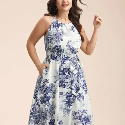 BloomChic Spring Time Florals Sleeveless Midi Dress 【M-6XL】