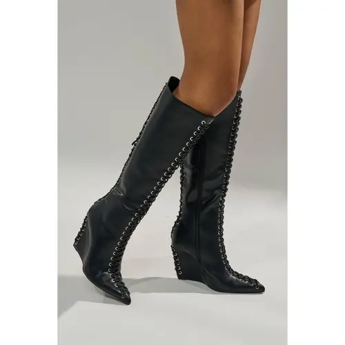 AZALEA WANG THAUMUS BLACK LACE UP WEDGE BOOT