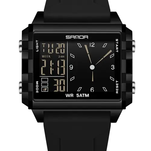 SANDA Fashion Electronic Watches for Men, Luminous Calendar, Waterproof Outdoor Sports Casual Digital Wristwatch, Quartz Wrist Watch, Square Dial, with Box