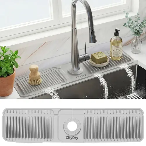 【DealsForYouDays】CityDry-Kitchen Sink Faucet Mat, Silicone Folding Splash Guard, Draining Mat with Button Lock, Sink Faucet Protector, Sink Accessories for Kitchen SummerVibes  dealsforyou