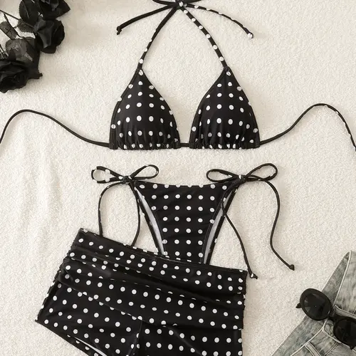 Women's Polka Dot Bikini Set | Halter Two Piece Swimwear for Beach & Summer Vacationtriangle bathing suit trinity