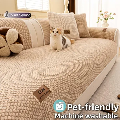 Textured Knit Sofa Cover, Washable Couch Covers, Thick Couch Seat Protector, Non Slip Machine Washable Pet Friendly Sofa Cover, Anti Scratch Furniture Protector for Cats & Dogs, Sectional, Loveseat, 3 Seater Couch