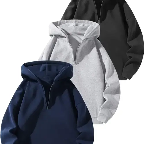 Men’s Stylish Fleece Solid Color Zipper-Up Hoodie - Casual Loose-Fit Long-Sleeve Pullover Hooded Sweatshirt, Fashion Menswear Top for Everyday Wear, All-Season Use