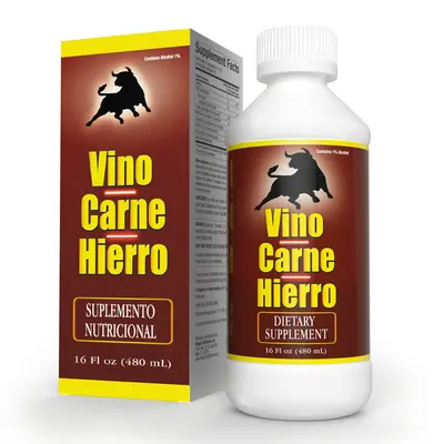 VINO CARNE HIERRO Edible Liquid Dietary Vitamin & Iron Essential Minerals Supplement - B12-Infused, Fitness Energy Focus Support, Oxygen Transport, 16 Fl Oz