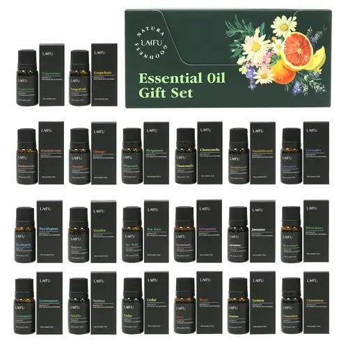 Aromatherapy Oils Set - 20 Bottles (10ml Each), Boxed Vial Carrier, Aroma Blend Scented Variety Fragrance Mix, Water-Soluble for Humidifier, Home Use, Hotel Ready