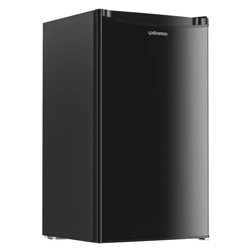 Upstreman 3.2 Cu.Ft Compact Mini Fridge with Freezer (Model BR321) - Glossy Plastic Reversible Single-Door, Adjustable Thermostat, Energy-Efficient Quiet Operation (0.5 kWh/Day), 3 Removable Shelves, Crisper Drawer, Ice Tray for RV & Garage Use