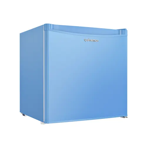 Upstreman 1.7 Cu Ft Single Door Compact Mini Fridge with Freezer (FR17) - Adjustable Thermostat, Eco-Friendly Energy-Saving, 38db Quiet Run, 5 Temp Control (33.8°F–46.4°F Ideal Chill), 18.9in Slim for Small Spaces, Dorm/Office Portable (Blue)