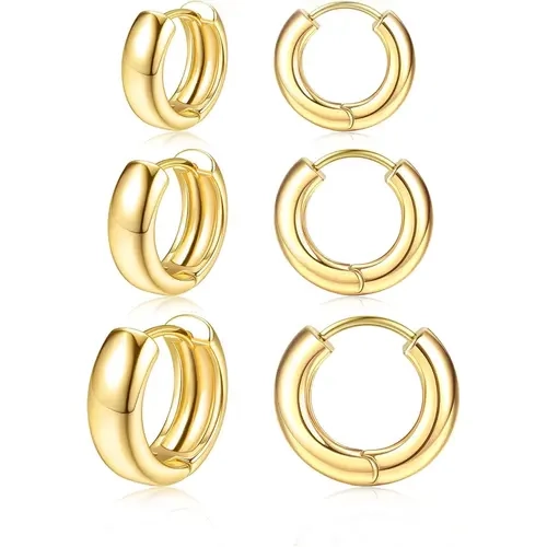 YADOCA Small Chunky 14K Plated Gold Hoop Earrings for Women - Hypoallergenic Earrings for Sensitive Ears Earrings Set Thick Huggie Hoops Earring Stacks Silver Plated Jewelry