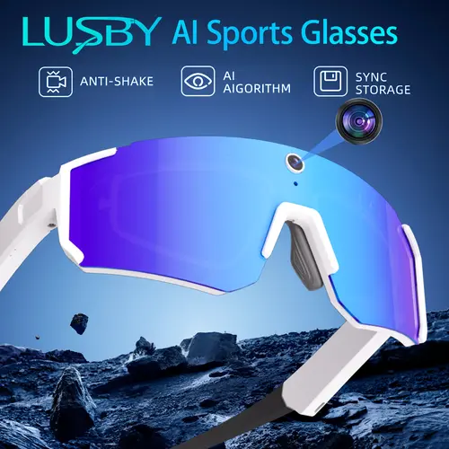 LUSBY Unisex Adults Portable Minimalist Wearable AI Powered Smart Glasses with 8MP Camera, 260mAh Battery, Bluetooth Calls, IP54 Waterproof, Ideal for Adventure Seekers' Cycling/Hiking
