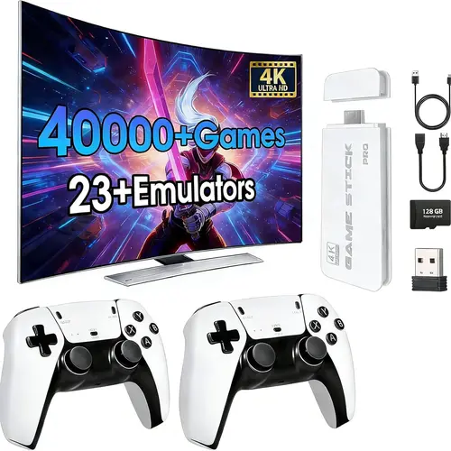 2026 Retro Game Stick - 128GB Plug & Play TV Gaming Console with 40000+ Built-in Classic Games, 23 Emulators, HDMI Output, Dual 2.4G Controllers, Father's Day Gifts for Dads, Teenage Boys, Gamer Stuff, Mens Gifts