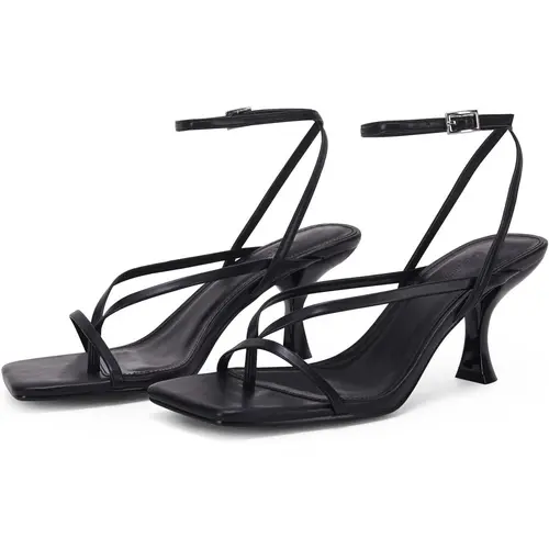 Coutgo Women's Lace Up Heeled Sandals Square Flip Flop High Heels Strappy Party Shoes