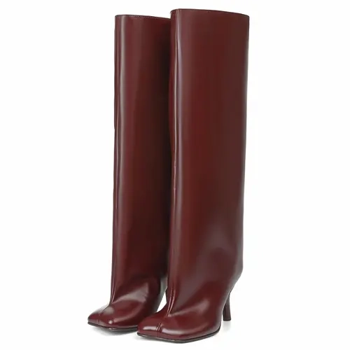 EROCALLI Women's Nude Suede Wide Calf Stiletto Knee High Boots - Square Toe, Pull-On, High Heels, Casual, Athletic, Basic, All-Season Shoes for Women, Party & Business Footwear for Jeans & Dresses