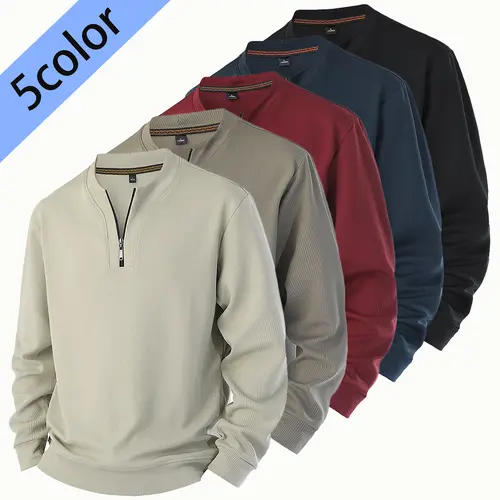 Men's Half-Zip Mock Neck Long-Sleeve Pullover Sweatshirt, 2026 Spring New Casual Solid Color Polyester Base Layer Top