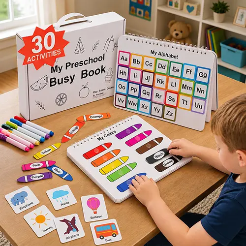 Mallify Montessori Busy Book 30 Activities for Kids, Interactive Learning Activities, Bilingual Toddler Markers, Travel-Friendly Busy Board,Back to School Gift for Preschool Kids, Teaching & Painting Supplies,  #TikTokShopFallDealsForYou