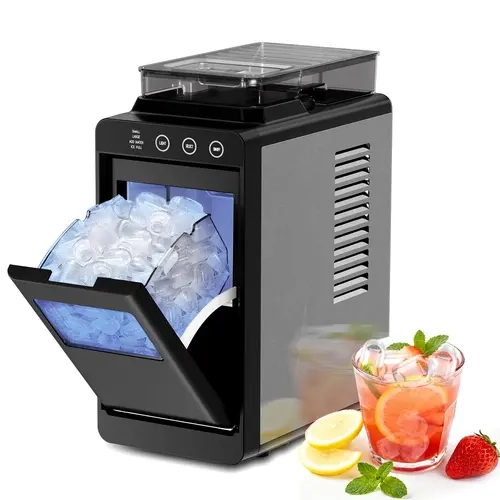 Kismile Countertop Ice Cubes Maker, 8 Bullet Pieces in 6 Mins, 26lbs/24Hrs, 2 Sizes, Self-Cleaning Portable Machine with Touch Display Blue Light, 1.1lb Storage Basket, 2L, Dual Water Tanks, 115v/60hz for Home/Office