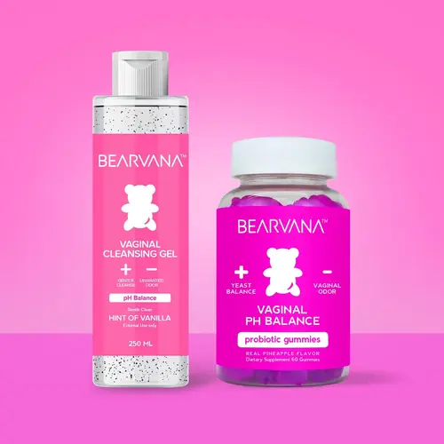 BEARVANA pH Balance Body Wash + Probiotic Gummies Bundle | Women’s Shower Gel & Daily Probiotic Gummies | Hint of Vanilla + Pineapple Flavor | 250 mL + 60 Gummies
