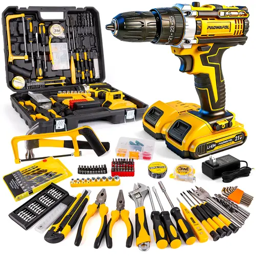 PAOWAFOL  210 Pciece  21V Cordless Drill,All in 1 with 2 battery electric drill,Multi Functional Tool Kit for Men gift,Home,DIY,daily maintenance