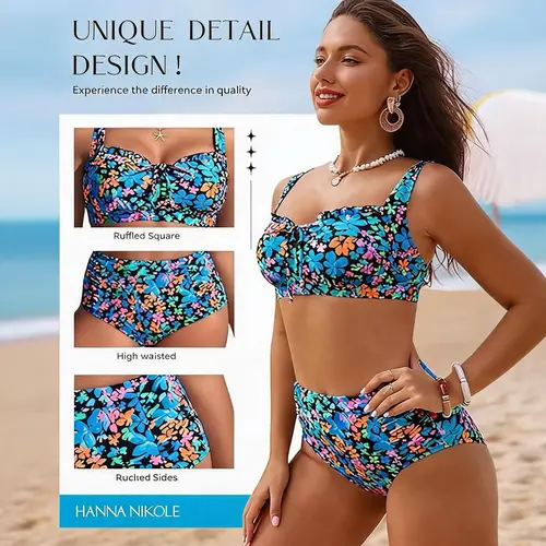 【Runs Small | Size Up】Hanna Nikole Modest Swimsuits for Women 2026 High Waisted Bikini Sets Tummy Control Tie Cut-Out Bathing Suits #DealsForYouDays #SummerWins #thememorialdays