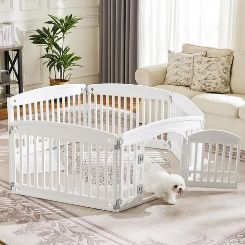 【Summer Sale】Sweetcrispy Plastic Pet Playpen Gate, Durable Puppy Exercise Playpens with Lockable Door, Non-Slip Bottom, Portable for Indoor & Outdoor Use, Playpen Gate Playpens
