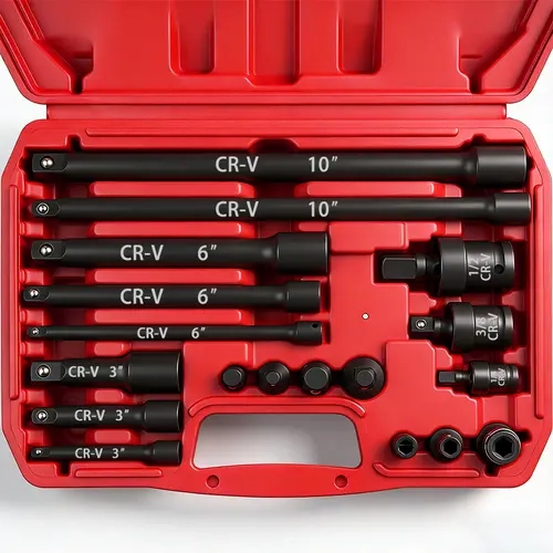 18-Piece Professional Impact Socket Extension Set with 1/4", 3/8" & 1/2" Drive Extension Bars, Socket Adapter Set, Swivel Universal Joints and Impact Coupler#summerfinds