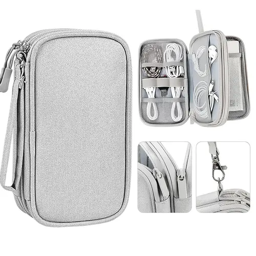 Waterproof Double-Layer Digital Storage Organizer Pouch - Easy to Carry, Multi-Grid, Luggage Organization, Phone+Headphones Fit, Quick-Find Pockets for Data/Charging Cables, Electronic Products (Home, Travel Use)