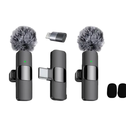 2-In-1 Wireless Mini Smartphone Mic - Handheld Clip-On Recording Tool with Plug-And-Play Receiver, Stereo Audio, Noise Reduction for Sports & Outdoor Vlogging