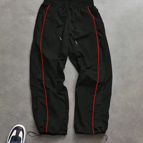 Men's High Street Streetwear Joggers Pants - Mens Clothing, White Edge, Tie-Side, Stacked Foot, Draped Wrinkle-Free Fabric, Drawstring Elastic Waist, Adjustable Hem, All Seasons, Everyday Commuting, Dry Clean, Ankle Length Hip Hop Casual Pants